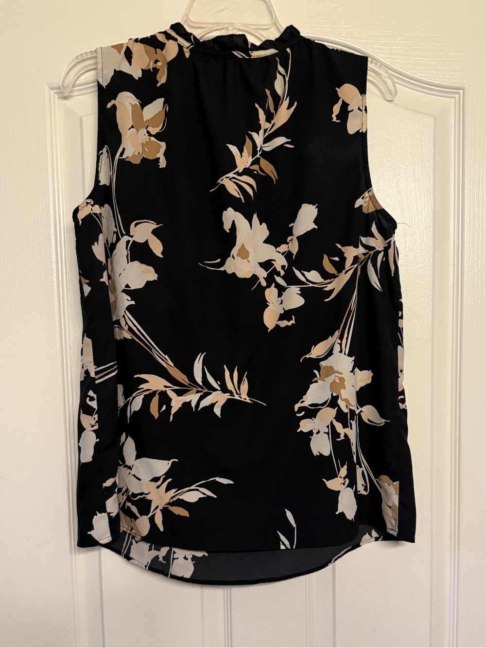 Merona Black Floral Sleeveless Blouse XL Ruffle Tie Neck Flowy Lightweight Top - Picture 16 of 16
